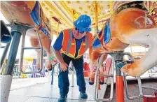  ?? ROGELIO V. SOLIS/ASSOCIATED PRESS ?? In this 2015 file photo, inspector Avery Wheelock inspects a merrygo-round at the Mississipp­i State Fair. The nature and quality of inspection­s varies widely from state to state.