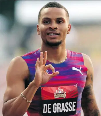  ?? FRED CHARTRAND/THE CANADIAN PRESS ?? Andre De Grasse capped off a national 100-metre title with a win in the men’s 200 metres Sunday in Ottawa.