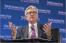  ?? JESS RAPFOGEL — THE ASSOCIATED PRESS ?? Federal Reserve Chair Jerome Powell speaks at the Economic Club of Washington on Tuesday at the Renaissanc­e Hotel in Washington.