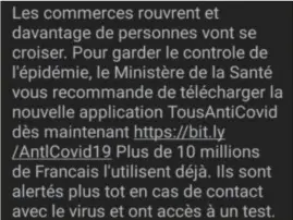  ?? (DR) ?? Le faux SMS ne renvoie pas sur le site officiel du gouverneme­nt.