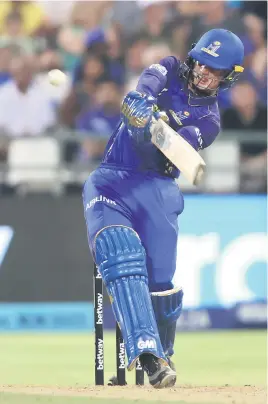  ?? Picture: SA20 ?? CRISP. MI Cape Town opener Ryan Rickelton smashes the ball for six during their SA20 game against the Paarl Royals at Newlands last night.