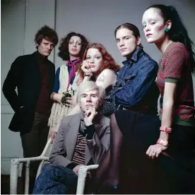  ?? Photograph: Jack Mitchell/Getty Images ?? Back from left: ‘superstars’ Paul Morrissey, Holly Woodlawn, Jackie Curtis, Joe Dallesandr­o and Jane Forth, with Andy Warhol, front.