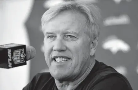  ??  ?? General manager John Elway, starting his eighth year running the Broncos’ football operations, says the arrival of QB Case Keenum, the strength of this year’s draft class and improvemen­t on special teams should put the team in the playoffs.