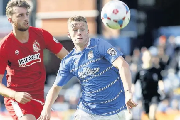  ?? Www.mphotograp­hic.co.uk ?? ●● Max Hazeldine, pictured during a spell on loan at Stockport County from Accrington, has signed for Ramsbottom