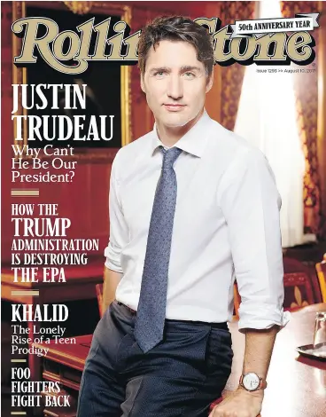  ?? ROLLING STONE ?? The latest Rolling Stone has Justin Trudeau on the cover and a gushing story inside. The U. S. magazine also inadverten­tly highlights things it doesn’t know about Canada.