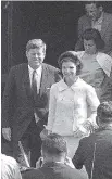  ?? THE ASSOCIATED PRESS FILES ?? President John F. Kennedy and first lady Jacqueline Kennedy leave St. Mary’s Church in Newport, R.I., after mass in 1961.