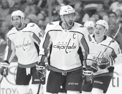  ?? GETTY IMAGES FILE PHOTO ?? Washington’s Alex Ovechkin has a league-best three hat tricks atthe halfway point ofthe season.