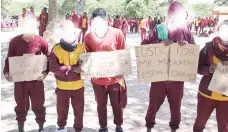  ?? ?? Learners from St Faith’s Mission demonstrat­e against the Anglican Church at Rusape District Education offices yesterday