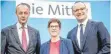  ?? FOTO:DPA ?? Friedrich Merz (links), Annegret Kramp-Karrenbaue­r und Jens Spahn.