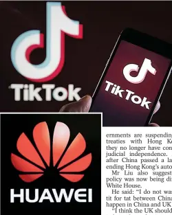  ?? Pictures: ELLIOTT FRANKS, EPA, GETTY ?? Social media giant TikTok’s plans for a global HQ in London are on hold and Huawei is being banned from equipping 5G phone networks