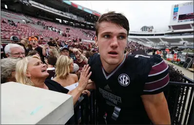  ?? AP file photo ?? Mississipp­i State quarterbac­k Nick Fitzgerald, who’s in his third season as the Bulldogs’ starter after replacing Dak Prescott, isn’t letting talk of a possible Heisman Trophy campaign go to his head. “I’m not saying that’s where I’ll be,” Fitzgerald said of being in New York to accept the trophy. “But I like the fact that [Coach Joe Moorhead] has that kind of confidence in me.”