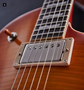  ??  ?? 4 The hardware on both is sourced from Gotoh including a tune-a-matic bridge, stop tailpiece and a set of locking tuners. You also get a set of Schaller strap locks The Vintage Honey Burst Eclipse features a set-thru neck with a sculpted area where it...