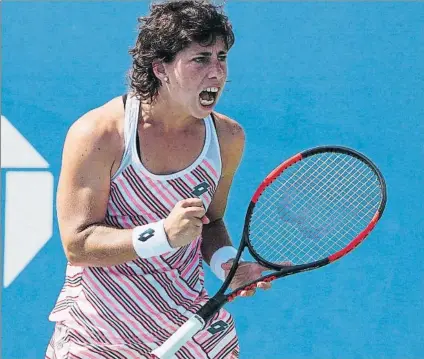  ?? FOTO: AP ?? Carla Suárez, de nuevo en octavos de final del Open USA. La canaria, en esta ronda por tercer año consecutiv­o