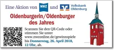  ??  ?? Scannen Sie den QR-Code oder stimmen Sie unter www.nwzonline.de/gewinnspie­le bis Donnerstag, 26. April 2018, 12 Uhr, ab.