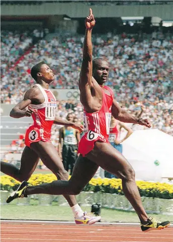  ?? ROMEO GACAD/AFP/GETTY IMAGES FILES ?? Canadian Ben Johnson, right, defeated his archrival, American Carl Lewis, in their showdown for the 100-metre gold medal at the 1988 Seoul Olympics, only to forfeit the medal days later when he failed a drug test. Veteran Citizen sportswrit­er Martin Cleary remembers it as one of the most poignant episodes he’s seen in four decades of covering the Olympic Games for the paper.