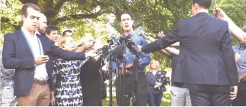  ?? — AFP photo ?? Cricket Australia’s CEO James Sutherland speaks to a packed media conference in Melbourne, after addressing the issue of Australia’s ball tampering charges laid during their cricket Test match against South Africa in Cape Town.