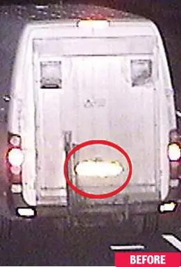  ??  ?? Clocked: How van grille and number plate looked in speed camera footage BEFORE