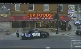  ?? COURT TV ?? Minneapoli­s police officers from left Tou Thao, Derek Chauvin, J. Alexander Kueng and Thomas Lane are seen attempting to take George Floyd into custody in Minneapoli­s,