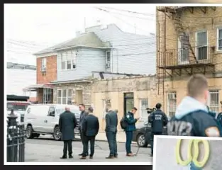  ?? ?? Police check scene (above) in Ozone Park, Queens, after fatal shooting of Win Rozario (main photo), who cops say charged them while wielding scissors (inset, r.).