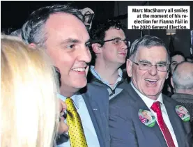  ?? ?? Marc MacSharry all smiles at the moment of his reelection for Fianna Fáil in the 2020 General Election.