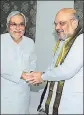  ??  ?? Bihar CM Nitish Kumar with BJP president Amit Shah in Patna on Thursday. AP DUBE/HT