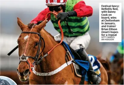  ?? GETTY IMAGES/ IAN HODGSON ?? Festival fancy: Definitly Red, with Danny Cook on board, wins at Cheltenham in January, and trainer Brian Ellison (inset) hopes for a repeat