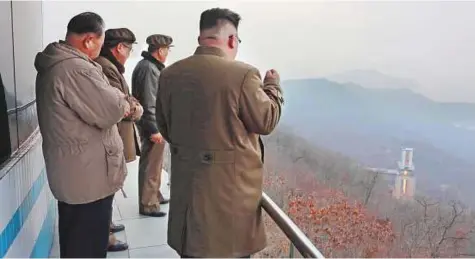  ?? Reuters ?? North Korean leader Kim Jong-un watching the static test of a Korean-style high-thrust engine newly developed by the Academy of the National Defence Science in Pyongyang.