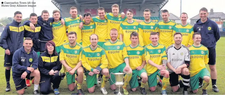  ??  ?? ● Caernarfon Town lift the Huws Gray Alliance league