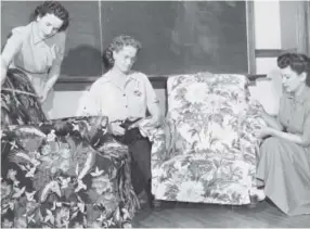  ??  ?? The original caption to this 1950 Denver Post photo said the school started a program“to teach Denver housewives tomake profession­al looking slip covers and draperies in regular ‘ learn by doing’ classes, held three times a week.”