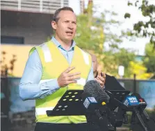  ??  ?? LOCAL: Public Works Minister Mick de Brenni speaks during a walk through of the $176m Cairns Convention Centre upgrade.