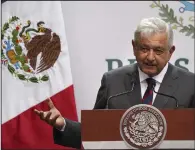  ?? (AP/Marco Ugarte) ?? Mexican President Andres Manuel Obrador delivers a speech in April 2022 on economic figures in Mexico City.