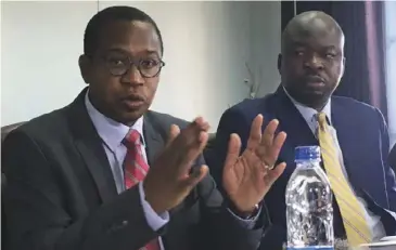  ?? ?? Finance minister Mthuli Ncube (left) and his secretary George Guvamatang­a