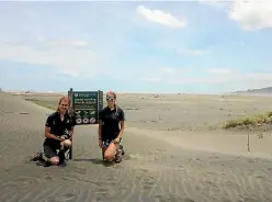  ?? PHOTO: SUPPLIED ?? Summer dotterel protectors Anna Mckenzie-pollock, left, and Shelley Ogle, at a sand spit where they nest.