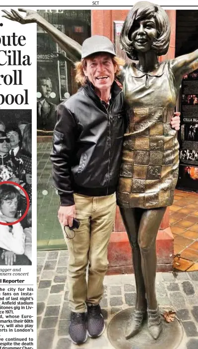  ?? ?? Give us a hug: Sir Mick with the Cilla Black statue outside the Cavern Club