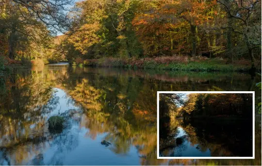  ?? ?? Above: River Dart at Hembury Woods. HDR with five images, at 2/3-stop increments. The original contrast was far too great to render in a single image so I opted to shoot an HDR, which shows off the autumn colours perfectly.