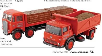  ??  ?? ▲ Bedford TK Short Tipper and AEC Mammoth Major in 1/76 scale and wearing Marston Valley Brick Co livery – both by EFE.