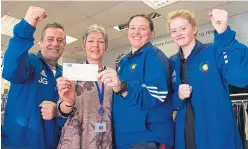  ?? Picture: Fraser Band. ?? Lenore Forrester accepts the cheque from John Gillespie, Haley Campbell and Hannah McKay.