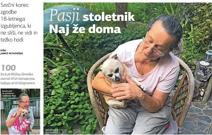  ?? FOTO: ZAVETIŠČE HORJUL FOTO: OSEBNI ARHIV BRANKE ALIČ ?? Branka Alič ob prevzemu najdenega Naja
Spet skupaj