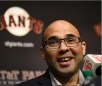  ?? Tribune News Service/bay Area News Group ?? Farhan Zaidi is introduced as the San Francisco Giants new president of baseball operations during a news conference in 2018.