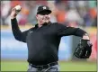  ?? KEVIN M. COX/THE ASSOCIATED PRESS, FILE ?? Roger Clemens throws out a ceremonial pitch ahead of
Game 1 of the American League Championsh­ip Series between the Houston Astros and the New York Yankees on Oct. 19 in Houston.