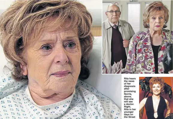  ?? Pictures: ITV ?? Rita hears the news of her diagnosis after promising Norris, above, that she will see a doctor. Right, Rita in her younger days on the Street
