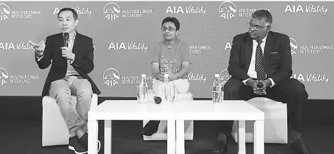  ??  ?? (From le ) Heng, Anusha and Pantai Hospital consultant Dr Jeevanan Jahendran share their thoughts on the importance of sleep at the launch of AIA Vitality’s Sleep Tracking Benefit.