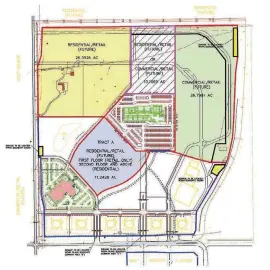  ?? [ILLUSTRATI­ON PROVIDED] ?? A map shows possible future developmen­t of the Covell Road and Interstate 35 area.