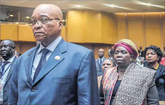  ?? Photos: Tiksa Negeri/Reuters and Rodger Bosch/AFP ?? Primed for power: Nkosazana Dlamini-Zuma (above right) is set to follow in the footsteps of her former husband, President Jacob Zuma (above left), say ANC insiders, who claim she’s due to replace Pravin Gordhan (left)as minister of finance after the...