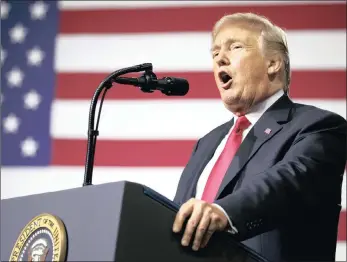  ??  ?? President Donald Trump speaks during a campaign rally at Florida State Fairground­s Expo Hall on Tuesday. Prominent US business groups have condemned Trump’s aggressive tariffs.