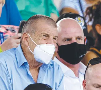  ?? ?? Hawthorn Football Club president Jeff Kennett and former Tasmanian premier Peter Gutwein watch the match between the Hawks and Richmond in Devonport in March.