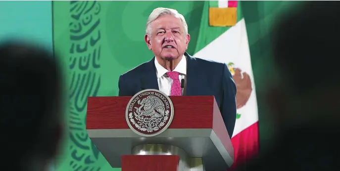  ?? REUTERS EFE ?? El presidente de México, Andrés Manuel López Obrador, durante su conferenci­a matutina en el Palacio Nacional
