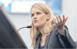  ?? ALEX BRANDON/AP ?? Frances Haugen, a former Facebook employee who has emerged as a whistleblo­wer, speaks during a Senate hearing on Oct. 5 in Washington.