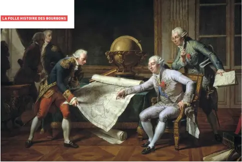  ??  ?? 29 juin 1785 – Louis XVI donnant ses instructio­ns à La Pérouse (1817), de Nicolas Monsiau. Le roi, passionné de géographie, montre le chemin à suivre pour le voyage d’exploratio­n autour du monde : le patron de l’expédition, c’est lui !