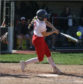  ?? Photo by Kris Everett ?? Athena Schwartz came to the plate five times in the first six innings and scored all five times in the Jets’ 18-9 victory over South Adams Thursday.